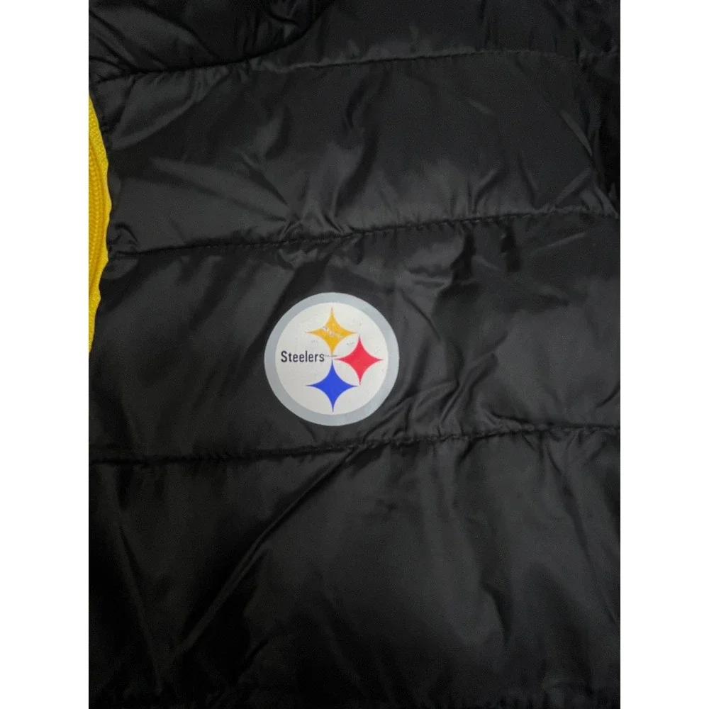 NFL Pittsburgh Steelers Puffer Jacket Women Small Black Yellow Quilt Zip Up - Picture 4 of 13